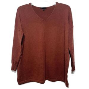 Staccato Sweater Tight Knit Long Sleeve V-Neck Rust Orange Soft Womens sz S / M